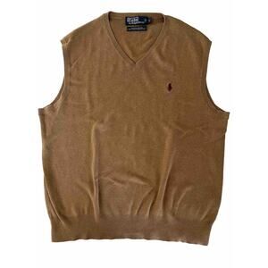 Polo Ralph Lauren Vest Tan Large 100% Pima Cotton Vintage 90s